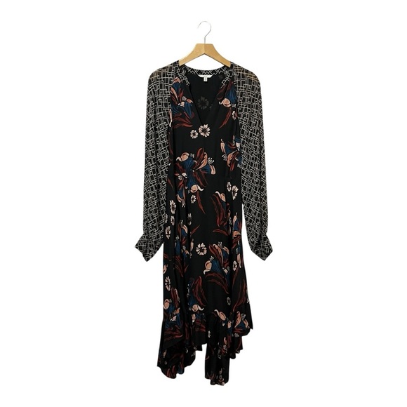 New Joie Morley Maxi Dress 100% Silk Boho Size 10 Caviar Mixed Media - Picture 4 of 7